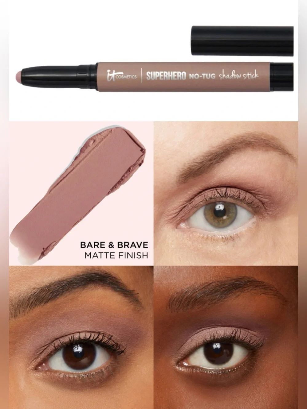 iT COSMETICS SUPERHERO NO-TUG WATERPROOF EYESHADOW STICK (Bare & Brave) NIB - Picture 4 of 4